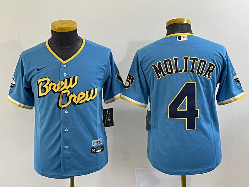 Women's Milwaukee Brewers #4 Paul Molitor 2022 Powder Blue City Connect Cool Base Stitched Jersey(Run Small)